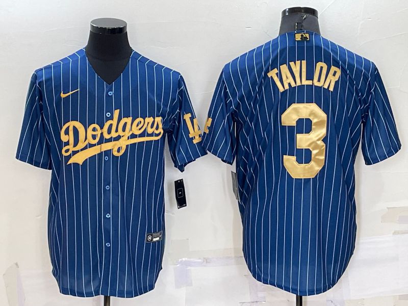 Men Los Angeles Dodgers 3 Taylor Blue Gold Throwback Nike 2022 MLB Jerseys